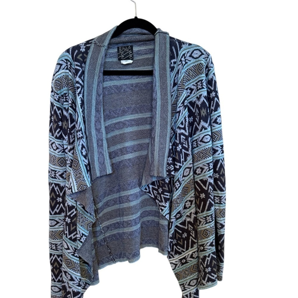Billabong Blue and White Patterned Cardigan Sz.M